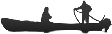 Silhouette von zwei Personen in einem Ruderboot
