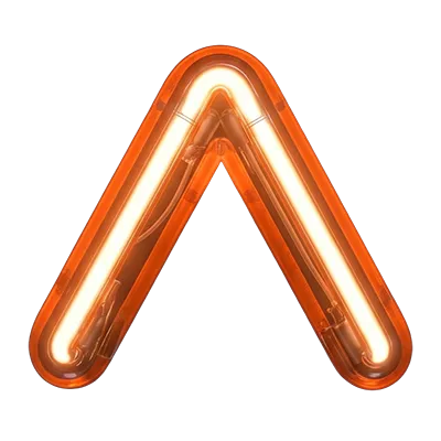 Leuchtender orangefarbener Neon-Pfeil nach oben