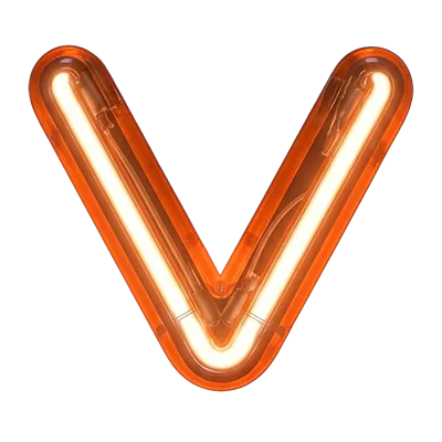 Leuchtender orangefarbener Neon-Pfeil nach unten