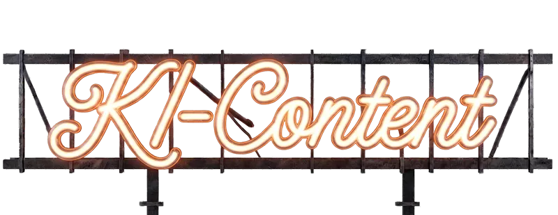 Neon-Schriftzug „KI-Content“ auf Metallgerüst