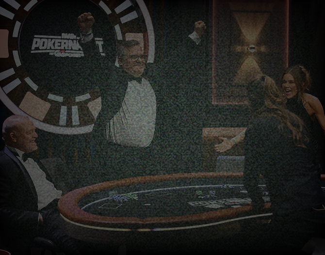 Jubelnder Spieler am Pokertisch im TV-Studio der Pokernight – Teaserbild RE:AD